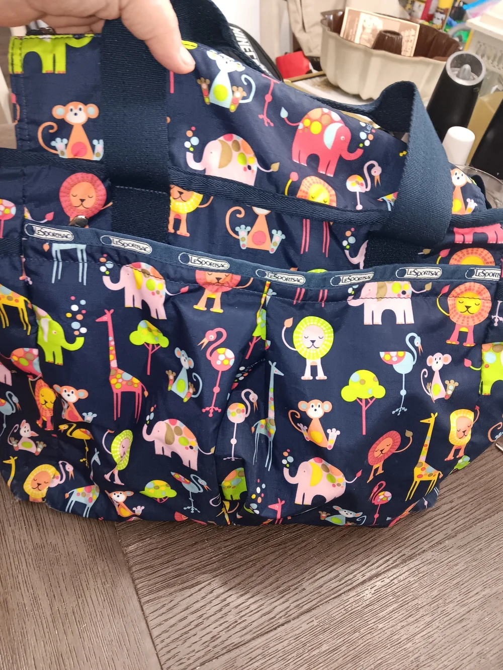 LeSportsac Navy Animal Print Diaper Bag With Changing Pad- Colorful Safari